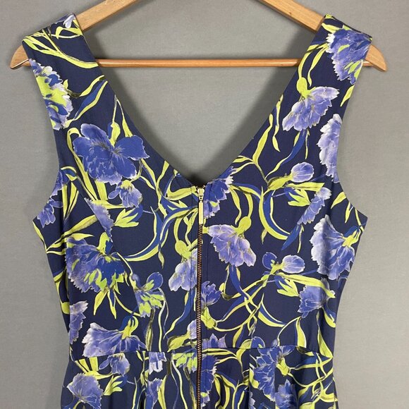 Closet London Floral Dress Retro Blue A-Line Zip Back Size 10 Sleeveless Cotton - Picture 6 of 11